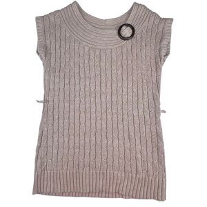 Cato Tunic XL Beige Cable Knit Asymmetrical Neck Top Boho Sleeveless Sweater